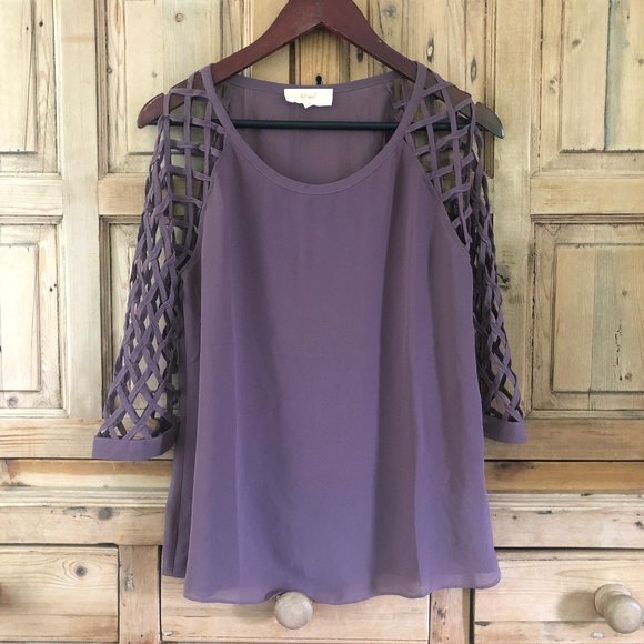 Anthropologie Tops - 🎁 Lost April Medium Purple Cut Out Sleeves Blouse